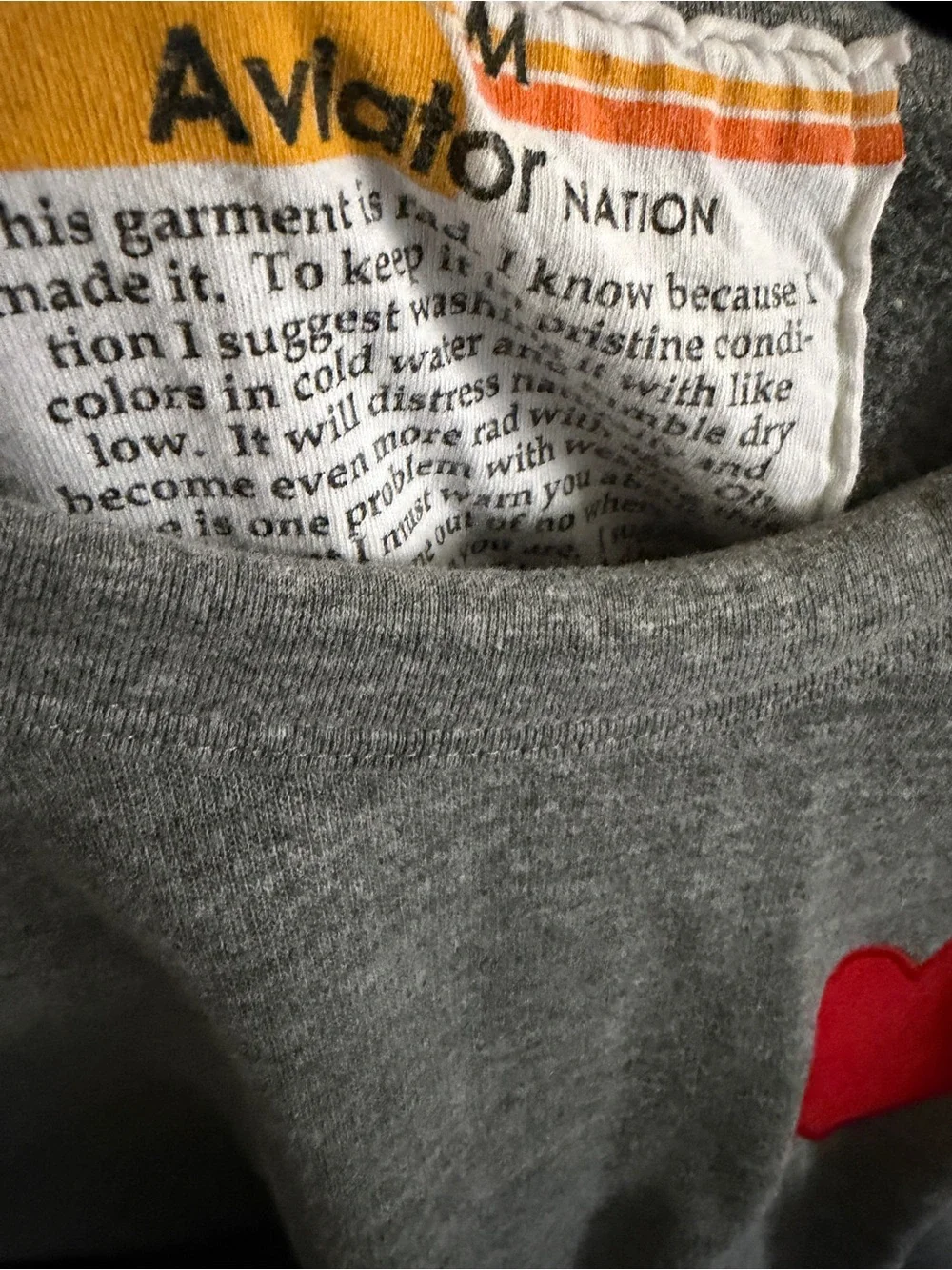 Aviator Nation Heart Stitch Relaxed Crew Sweatshirt Gray Red Heart